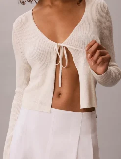 Calvin Klein Cardigan mit Schnürung auf der Vorderseite aus Leinen-Mix^Damen Strickdesigns