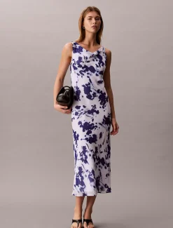 Calvin Klein Chiffon-Maxikleid mit Rollkragen und Print^Damen Kleider & Röcke