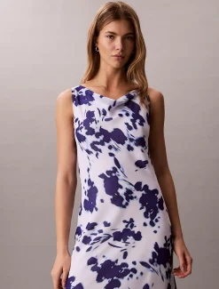 Calvin Klein Chiffon-Maxikleid mit Rollkragen und Print^Damen Kleider & Röcke