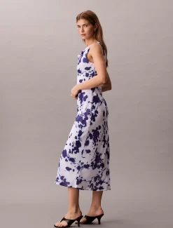 Calvin Klein Chiffon-Maxikleid mit Rollkragen und Print^Damen Kleider & Röcke