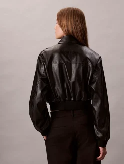 Calvin Klein Cropped Bomberjacke aus Kunstleder^Damen JackenFrisch Eingetroffen
