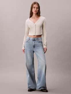 Calvin Klein Cropped Cardigan aus gerippter Baumwolle^Damen T-shirts & Tops|Strickdesigns