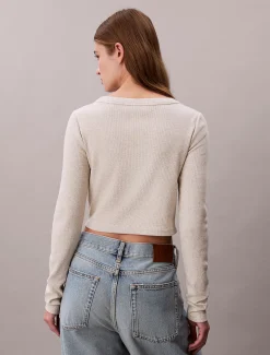 Calvin Klein Cropped Cardigan aus gerippter Baumwolle^Damen T-shirts & Tops|Strickdesigns