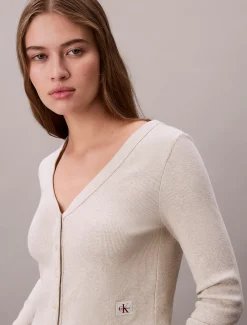 Calvin Klein Cropped Cardigan aus gerippter Baumwolle^Damen T-shirts & Tops|Strickdesigns