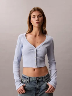 Calvin Klein Cropped Cardigan aus gerippter Baumwolle^Damen T-shirts & Tops|Strickdesigns