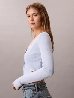 Calvin Klein Cropped Cardigan aus gerippter Baumwolle^Damen T-shirts & Tops|Strickdesigns