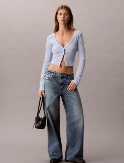 Calvin Klein Cropped Cardigan aus gerippter Baumwolle^Damen T-shirts & Tops|Strickdesigns