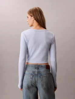 Calvin Klein Cropped Cardigan aus gerippter Baumwolle^Damen T-shirts & Tops|Strickdesigns