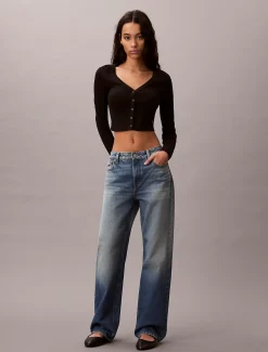 Calvin Klein Cropped Cardigan aus gerippter Baumwolle^Damen T-shirts & Tops|Strickdesigns