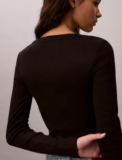 Calvin Klein Cropped Cardigan aus gerippter Baumwolle^Damen T-shirts & Tops|Strickdesigns