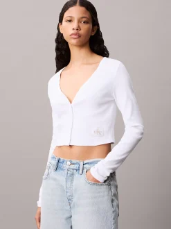 Calvin Klein Cropped Cardigan aus gerippter Baumwolle^Damen T-shirts & Tops|Strickdesigns