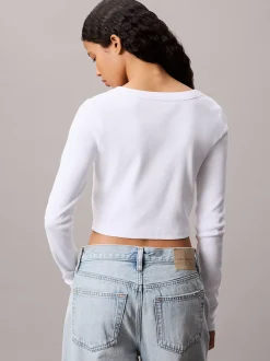 Calvin Klein Cropped Cardigan aus gerippter Baumwolle^Damen T-shirts & Tops|Strickdesigns