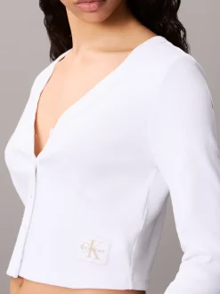Calvin Klein Cropped Cardigan aus gerippter Baumwolle^Damen T-shirts & Tops|Strickdesigns