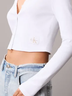 Calvin Klein Cropped Cardigan aus gerippter Baumwolle^Damen T-shirts & Tops|Strickdesigns