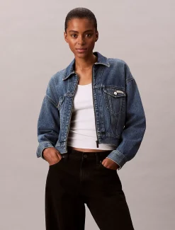 Calvin Klein Cropped Jeansjacke mit Reißverschluss^Damen Jeansjacken|JackenFrisch Eingetroffen