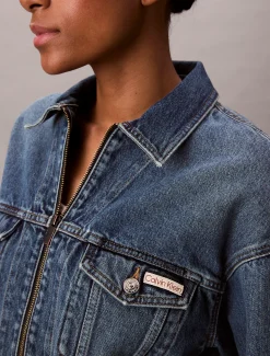 Calvin Klein Cropped Jeansjacke mit Reißverschluss^Damen Jeansjacken|JackenFrisch Eingetroffen