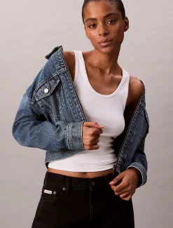 Calvin Klein Cropped Jeansjacke mit Reißverschluss^Damen Jeansjacken|JackenFrisch Eingetroffen