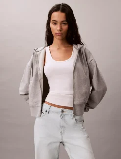 Calvin Klein Cropped Monogramm-Hoodie mit Reißverschluss^Damen Sweatshirts & Hoodies