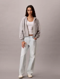 Calvin Klein Cropped Monogramm-Hoodie mit Reißverschluss^Damen Sweatshirts & Hoodies