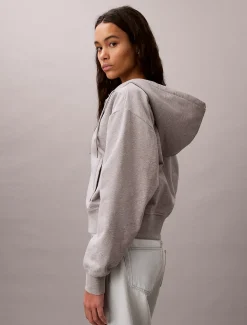 Calvin Klein Cropped Monogramm-Hoodie mit Reißverschluss^Damen Sweatshirts & Hoodies