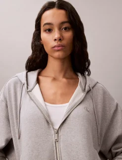 Calvin Klein Cropped Monogramm-Hoodie mit Reißverschluss^Damen Sweatshirts & Hoodies