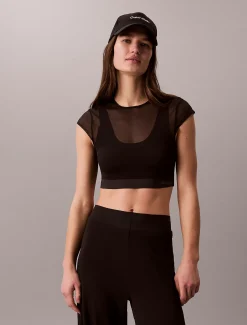 Calvin Klein Cropped Performance Mesh-Sport-BH-Top^Damen Tops & T-shirts|Hemden & Blusen
