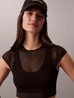 Calvin Klein Cropped Performance Mesh-Sport-BH-Top^Damen Tops & T-shirts|Hemden & Blusen