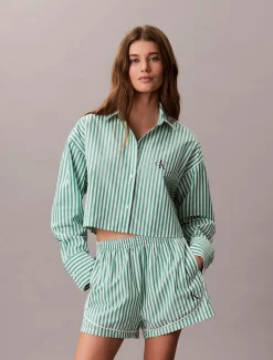 Calvin Klein Cropped Pyjama-Top aus Baumwoll-Popeline^Damen Nachtwäsche & Loungewear