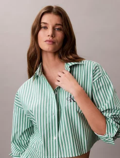 Calvin Klein Cropped Pyjama-Top aus Baumwoll-Popeline^Damen Nachtwäsche & Loungewear