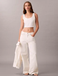 Calvin Klein Cropped Tanktop aus Denim mit durchgehendem Monogramm^Damen T-shirts & Tops