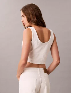 Calvin Klein Cropped Tanktop aus Denim mit durchgehendem Monogramm^Damen T-shirts & Tops