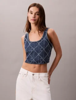 Calvin Klein Cropped Tanktop aus Denim mit durchgehendem Monogramm^Damen T-shirts & Tops