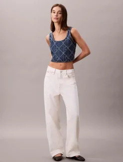 Calvin Klein Cropped Tanktop aus Denim mit durchgehendem Monogramm^Damen T-shirts & Tops