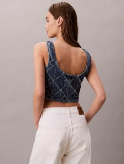 Calvin Klein Cropped Tanktop aus Denim mit durchgehendem Monogramm^Damen T-shirts & Tops