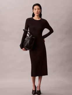 Calvin Klein Cut-out-Midikleid aus Krepp-Jersey^Damen Kleider & Röcke