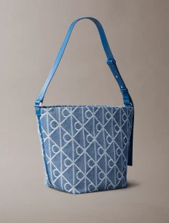 Calvin Klein Denim-Bucket-Bag mit durchgehendem Emblem-Logo^Damen SchultertaschenFrisch Eingetroffen|Taschen