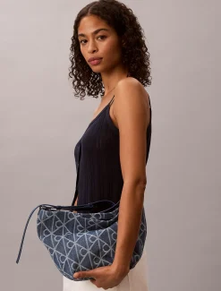 Calvin Klein Denim-Bucket-Bag mit durchgehendem Emblem-Logo^Damen SchultertaschenFrisch Eingetroffen|Taschen