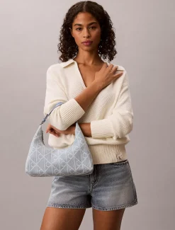 Calvin Klein Denim-Schultertasche mit durchgehendem Emblem-Logo^Damen SchultertaschenFrisch Eingetroffen|Taschen