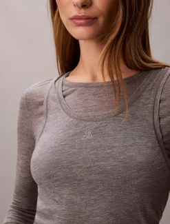 Calvin Klein Doppellagiges Top aus Wollmischung^Damen T-shirts & Tops