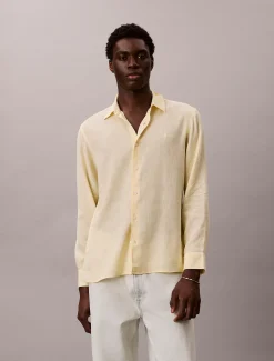 Calvin Klein Einfarbiges Hemd mit klassischer Passform aus Leinen-Mix^Herren Hemden & Poloshirts