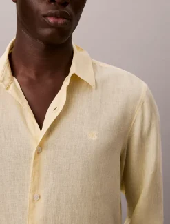 Calvin Klein Einfarbiges Hemd mit klassischer Passform aus Leinen-Mix^Herren Hemden & Poloshirts