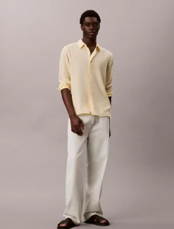Calvin Klein Einfarbiges Hemd mit klassischer Passform aus Leinen-Mix^Herren Hemden & Poloshirts
