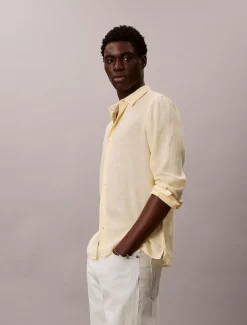 Calvin Klein Einfarbiges Hemd mit klassischer Passform aus Leinen-Mix^Herren Hemden & Poloshirts