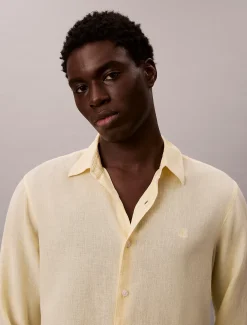 Calvin Klein Einfarbiges Hemd mit klassischer Passform aus Leinen-Mix^Herren Hemden & Poloshirts