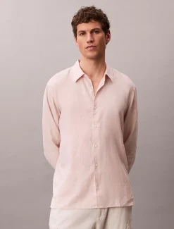 Calvin Klein Einfarbiges Hemd mit klassischer Passform aus Leinen-Mix^Herren Hemden & Poloshirts