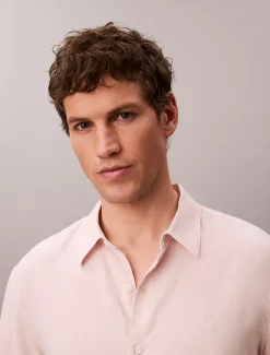 Calvin Klein Einfarbiges Hemd mit klassischer Passform aus Leinen-Mix^Herren Hemden & Poloshirts