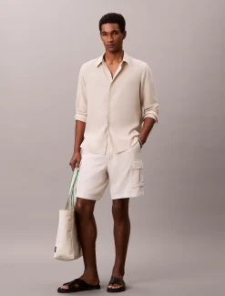 Calvin Klein Einfarbiges Hemd mit klassischer Passform aus Leinen-Mix^Herren Hemden & Poloshirts