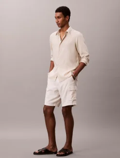 Calvin Klein Einfarbiges Hemd mit klassischer Passform aus Leinen-Mix^Herren Hemden & Poloshirts