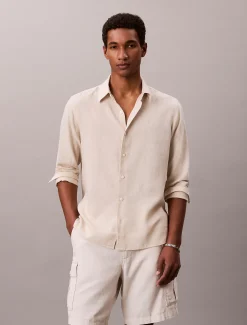 Calvin Klein Einfarbiges Hemd mit klassischer Passform aus Leinen-Mix^Herren Hemden & Poloshirts