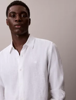 Calvin Klein Einfarbiges Hemd mit klassischer Passform aus Leinen-Mix^Herren Hemden & Poloshirts